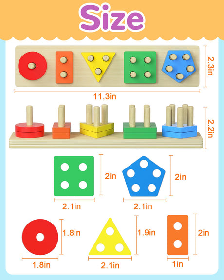 Montessori Toys for 1 2 3 Year Old Boy Girl, Toys for Ages 2-4 0-2 Toddlers Kids Baby, 1 2 Year Old Boy Girl Birthday Gifts, Wooden Learning Puzzles Shape Sorter Toys for Toddlers 1-3 Tonberless