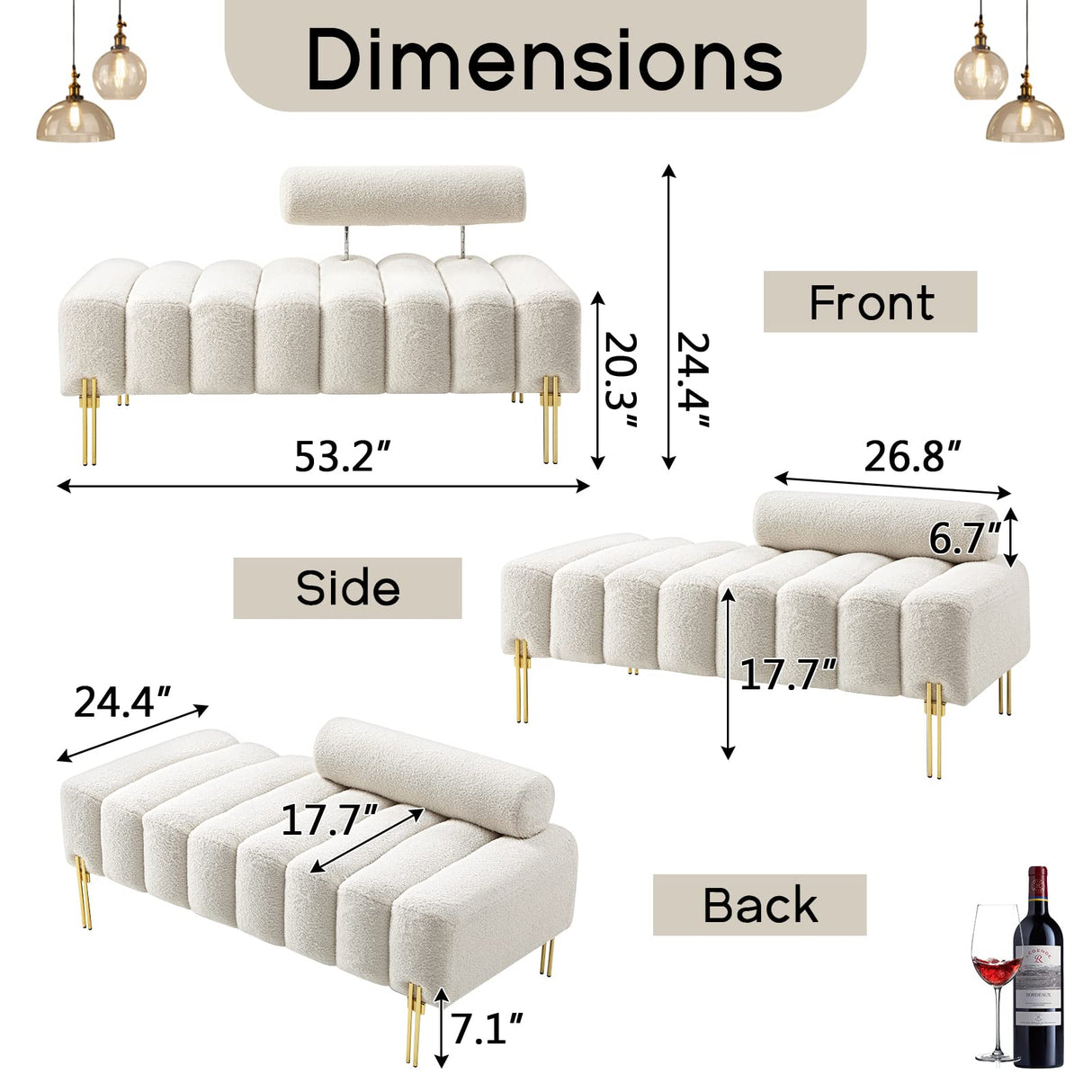 NIOIIKIT 53.2" Modern Loveseat Sofa Couch, Upholstered Accent Sofa with Golden Legs and Adjustable Backrest, Small Teddy Fleece Couches for Bedroom, Living Room, Compact Small Space (Beige) NIOIIKIT