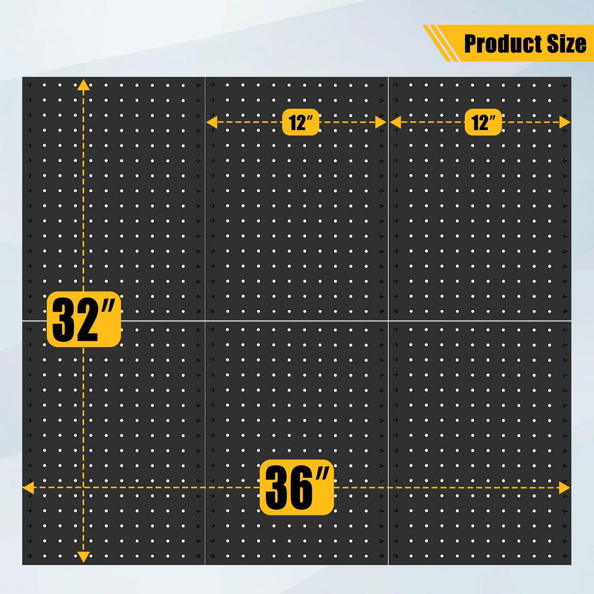 PBHEPJ 6 Pcs Metal Pegboard Panels, Heavy Duty Peg Boards for Garage and Garden Tool Storage, Includes Drywall Anchors and Screws Kits, Black (6 pcs 16in x 12in) PBHEPJ