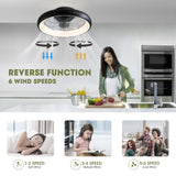 LUDOMIDE Ceiling Fans with Lights, 20" Flush Mount Ceiling Fan with Remote & APP Control, Black Low Profile Ceiling Fan with 6 Wind Speeds, Smart Dimmable LED Ceiling Fan for Bedroom, Living Room LUDOMIDE