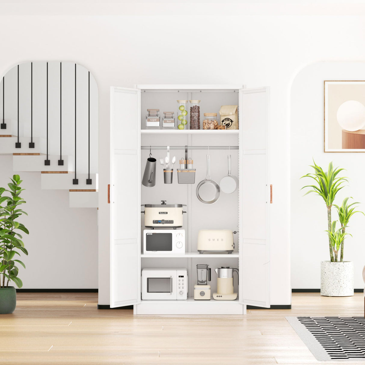 Bonusall Metal Wardrobe Cabinets with Single Rod and 2-Shelves, 70" Heavy-Duty Steel Clothing Storage Cabinets with 2 Doors, White Armoire Wardrobe Closet for Bedroom, Laundry Room or Living Room Bonusall