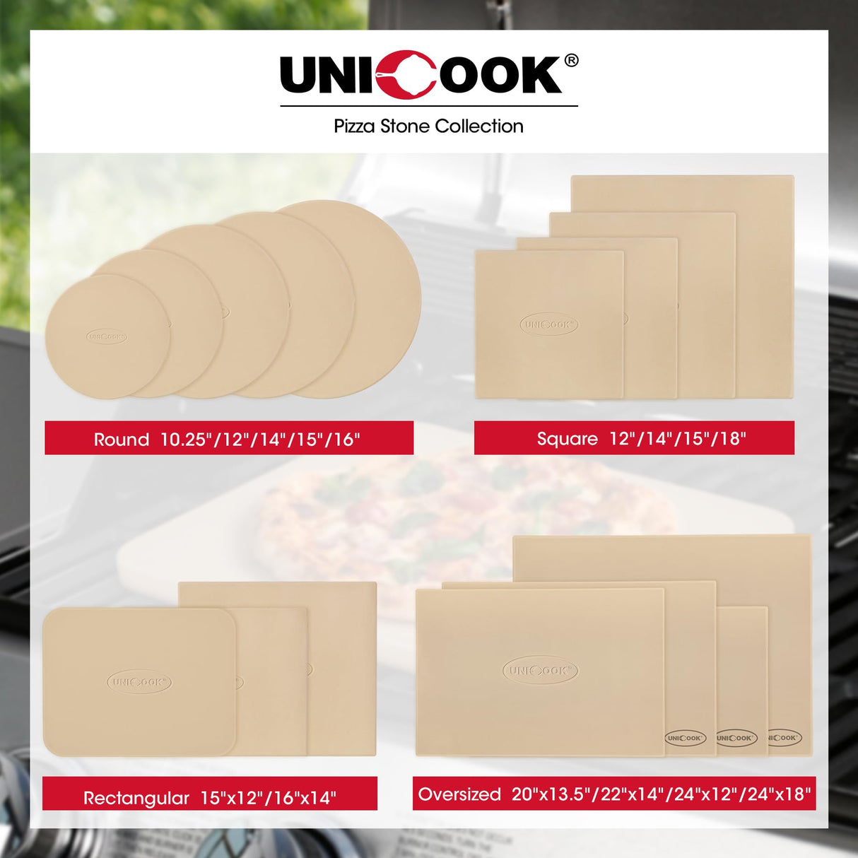 Unicook Round Pizza Stone 12 Inch, Baking Stone for Oven and Grill, Cordierite Cooking Oven Stone, Thermal Shock Resistant Pizza Pan for Pizza, Bread, Including Dough Scraper Unicook