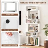 Tangkula 6-Tier S-Shaped Bookshelf, 64" Freestanding Geometric Bookcase, Home Office Wood Storage Shelf with Anti-Toppling Device, Room Divider Display Rack for Study, Living Room (1, White) Tangkula