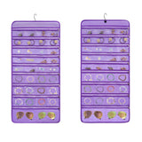TEMUORG Travel Jewelry Organizer Dual Sided Hanging Earring Holder Bracelet Storage Rolls Rings Display Case with 68 Zippered Pockets (PURPLE) TEMUORG