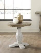 Napa Solid Wood Farmhouse Rustic Reclaimed Natural and White Stain Round End Side Accent Living Room Table, Nightstand Bedside 26" W x 26" D x 25" H Martin Svensson Home