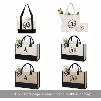 TOPDesign Classic White & Black Cotton Canvas Tote Bag, DIY Your Creativ Designs (Blank)