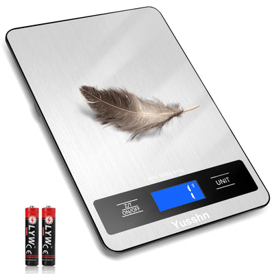 Yusshn Digital Kitchen Scale - Precision Food Scale for Cooking & Baking (1g/0.05oz Accuracy) - Waterproof Stainless Steel with LCD Display, Batteries Included - Weight in Grams & oz (Ash Silver)