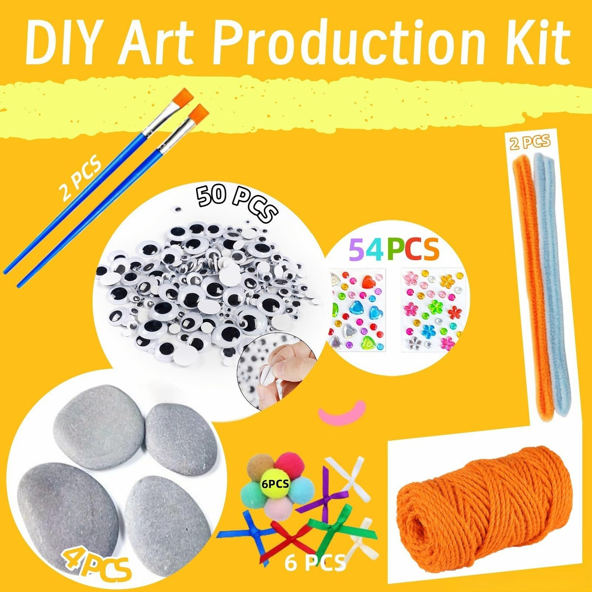 MSACC 125PCS Rock Painting DIY Kit, Arts and Crafts for Girls Boys Rocks Tween Gift Art Set, Craft Kits with Gem Stickers Googly Eyes Paintbrushes DIY Twisting Stick Mini Bows Yarn Pom Pom Balls MSACC