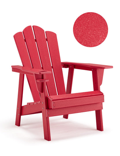 BUPPLEE Adirondack Chair - Durable HDPE Poly Lumber All-Weather Resistant, Oversized Balcony Porch Patio Outdoor Chair for Lawn, Backyard, Deck, Garden, Camping - Easy Installation, Red