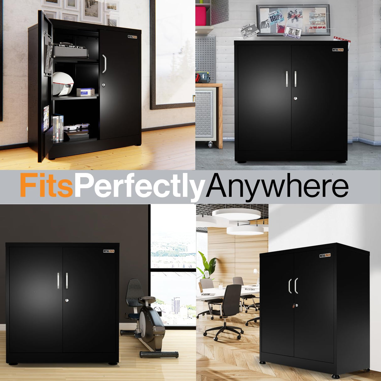 METALTIGER Metal Storage Cabinet, 40" H Small Cabinet, Locking Storage Cabinet with Doors, Shelves & Accessories for Garage, Office, Home (Black) METALTIGER