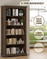 TVU 5-Tier Wooden Bookshelf, 65 Inch Tall Bookshelf with Storage, Floor Standing Modern Style Display Bookcase for Living Room, Office, Study Room, Entryway, Brown TVU