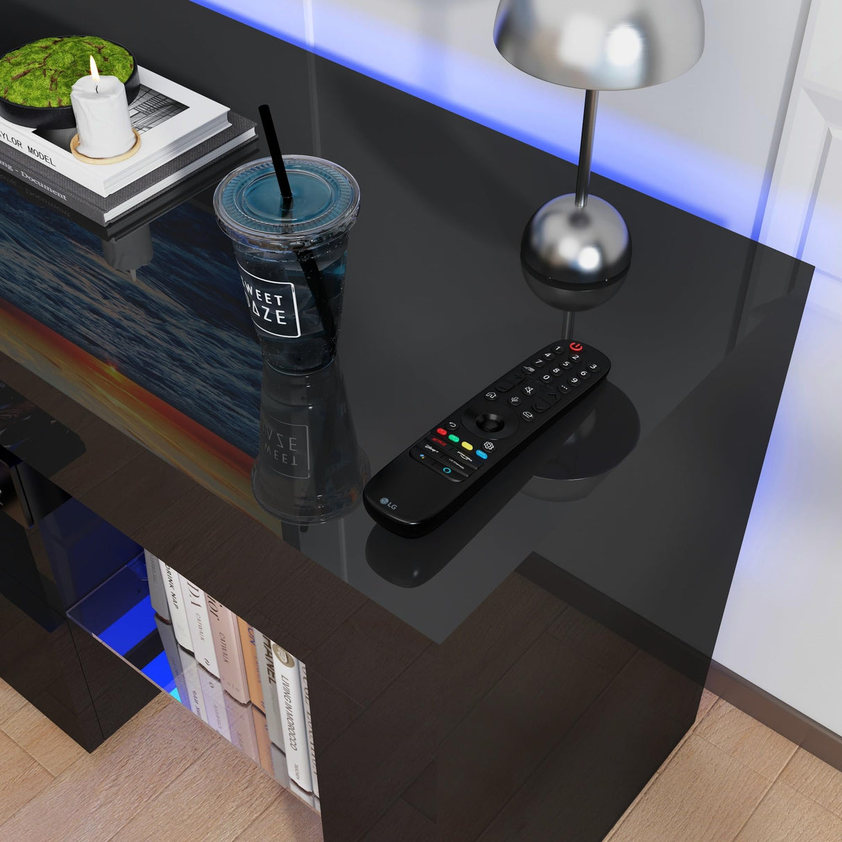 Uspeedy 63in TV Stand for 65/70 inch TV,Modern LED TV Stand for Living Room,Black TV Stand,High Gloss TV Entertainment Center with Storage Drawer,APP RGB Light,TV Console(63in Black) Uspeedy