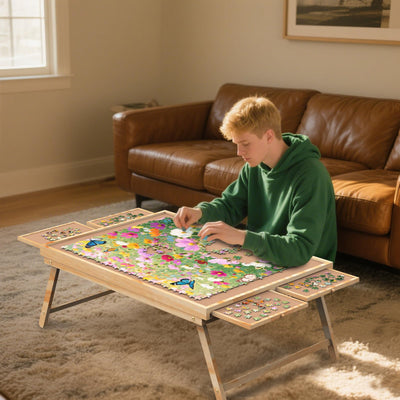 SkylarkJoy Jigsaw Puzzle Table 1500 Pieces, Portable Puzzle Board with 4 Drawers and Cover, Wooden Puzzle Board for Adults with Drawers, Board Gmae Table for All Ages
