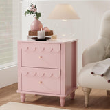 Pink Nightstand Side End Table with 2 Drawers, Modern Night Stand with Petal Pattern for Bedroom, Scalloped Bedside Night Tables with Solid Wood Legs Anbuy