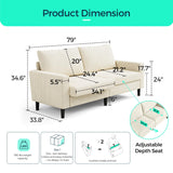LINSY 79'' Beige Loveseat Sofa - Comfy Couch Corduroy Love Seat Couch with Adjustable Seat Depth Ergonomic Design Modern 2-Seater Soft Sofa for Living Room Bedroom Apartment Office, Beige LINSY