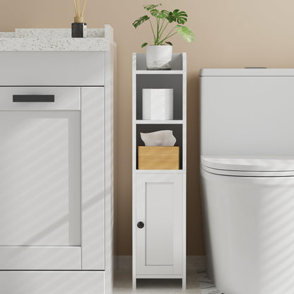 Homhedy Small Bathroom Storage Corner Floor Cabinet with Door and Shelves, Beside The Toilet Cabinet for Skinny, Narrow Toilet Paper Cabinet, Adjustable Shelf, White