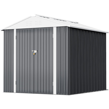 Greesum Metal Outdoor Storage Shed 6FT x 4FT, Steel Utility Tool Shed Storage House with Door & Lock, Metal Sheds Outdoor Storage for Backyard Garden Patio Lawn (6' x 4'), Gray Greesum