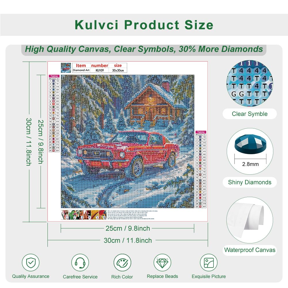 Kulvci Car Diamond Art Painting Kits for Adults, Diamond Art Kits for Beginners, 5D DIY Full Drill Gem Craft for Home Decor Gift 12x12inch Kulvci