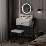 ARTETHYS Small Vanity Desk with Mirror and Lights Compact Makeup Vanity Set with Drawers for Bedroom Mini White Modern Dressing Table with Chair ARTETHYS