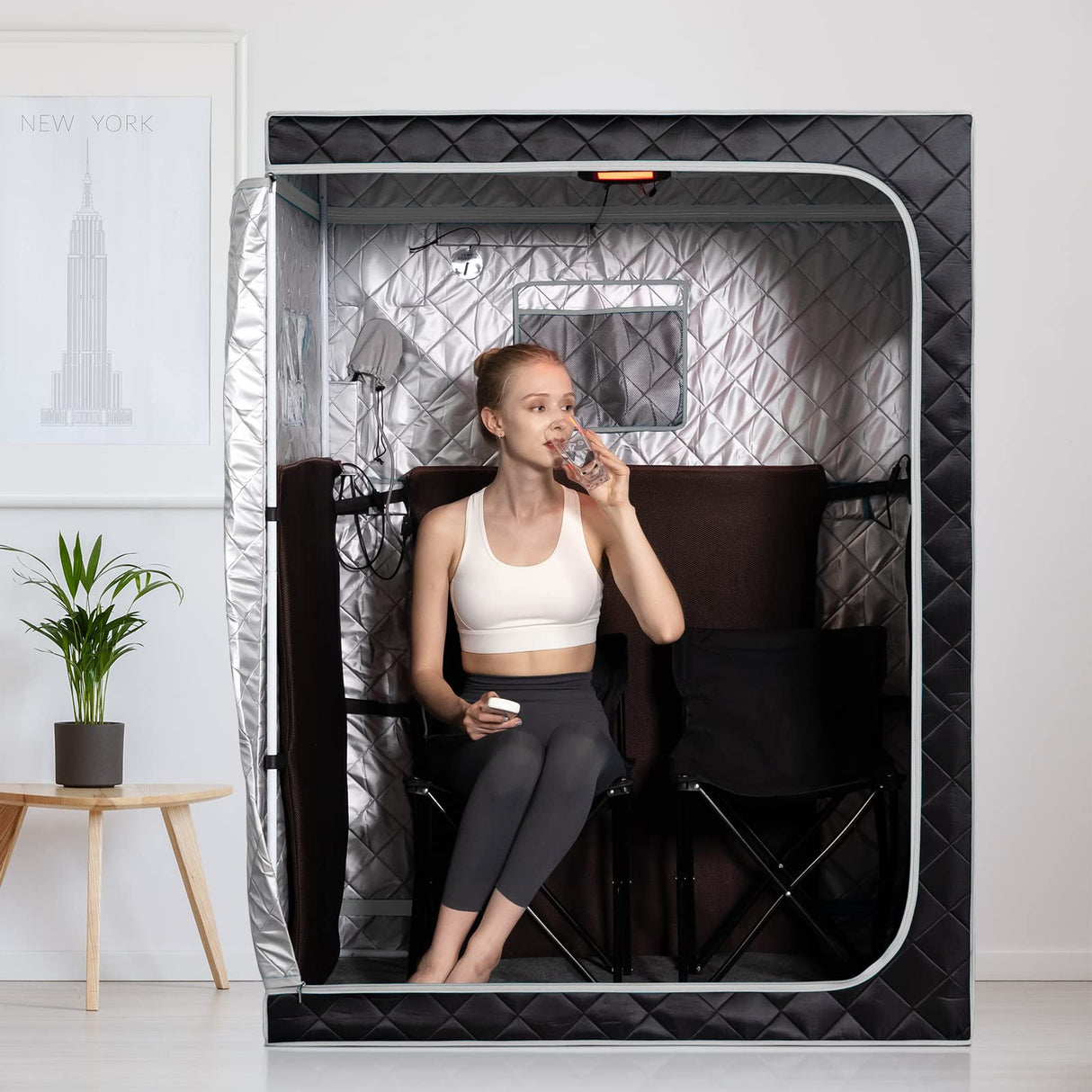 Smartmak Full Size Far Infrared Sauna, Two Person Home SPA with Time & Temperature Remote, Chairs, Light, 1 or 2 Person Privacy Indoor Saunas for Relaxation Detox,Greyborder Smartmak