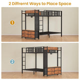 Itaar Metal Bunk Bed Twin Over Twin with Hall Tree, Power Outlet, LED Bunk Bed with 4 Storage Drawers, Bed with Safety Guardrail & Ladders, No Box Spring Needed, Easy Assembly, Rustic Brown Itaar