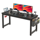 SURMIO Large Computer Desk - 63 Inch Home Office Desk Study Student Writing Table Gaming Desk Wood Modern Simple Table with Storage Bag & Headphone Hooks, Black SURMIO