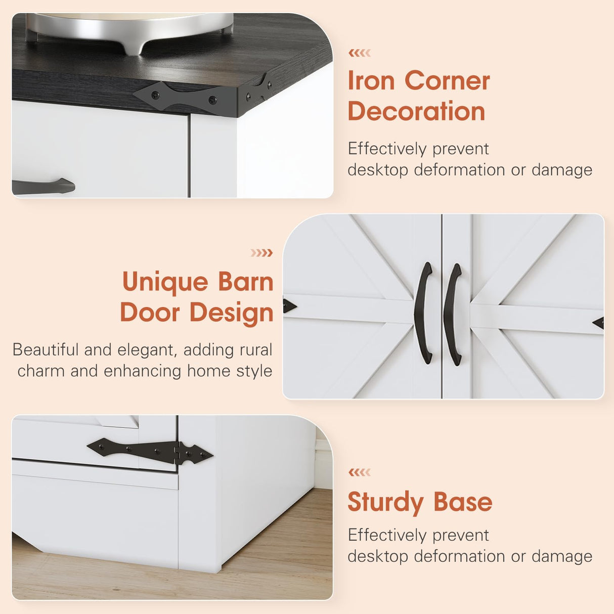 Maupvit 42.5" Sideboard Buffet Cabinet with Storage,Farmhouse Coffee Bar Cabinet with 3 Drawers & 3 Barn Doors, Wood Cupboard Buffet Table Storage Cabinet for Kitchen, Dining Room, Living Room, White Maupvit