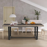 STHOUYN 71" 6ft Large Dinner Table for 6 8 Seat Dining Room Table, Rectangular Farmhouse Modern Kitchen Long Black & Grey Industrial Conference (Grey) STHOUYN