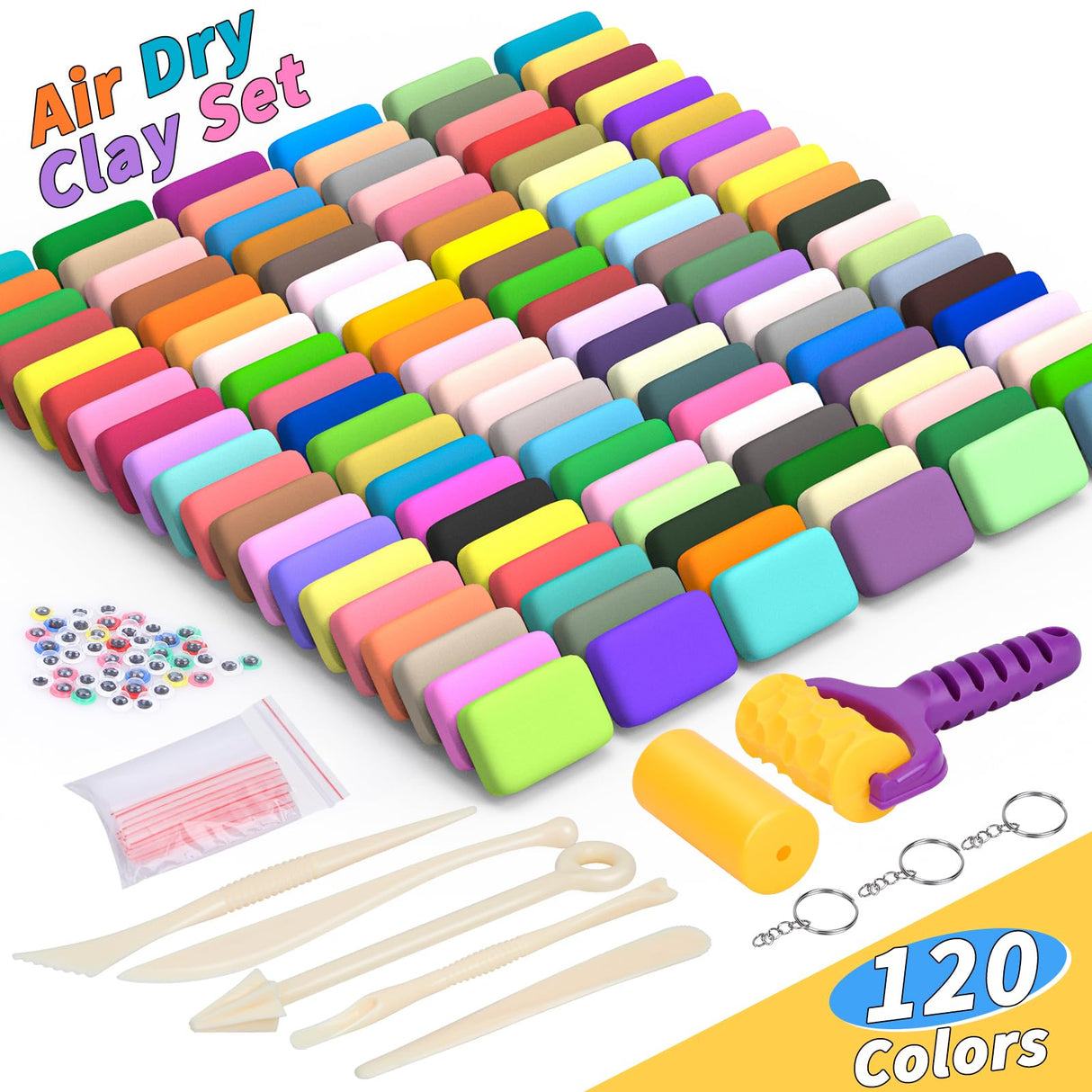168 PCS Air Dry Clay Kit, Modeling Clay for Kids 120 Colors, DIY Model Magic Clay, Molding Clay Kit with Sculpting Tools, Non-Sticky Soft and Super Light, Arts and Crafts Gift for Boys Girls Kids UZLU
