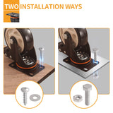 Wheels,5 Inch Caster with Brake, Casters Set of 4 Heavy Duty 2000Lbs with Safety Dual Locking, Industrial Swivel Casters, Polyurethane No Noise Wheels for Cart, Workbench(2 Hardware Kits Included) Ashxakv