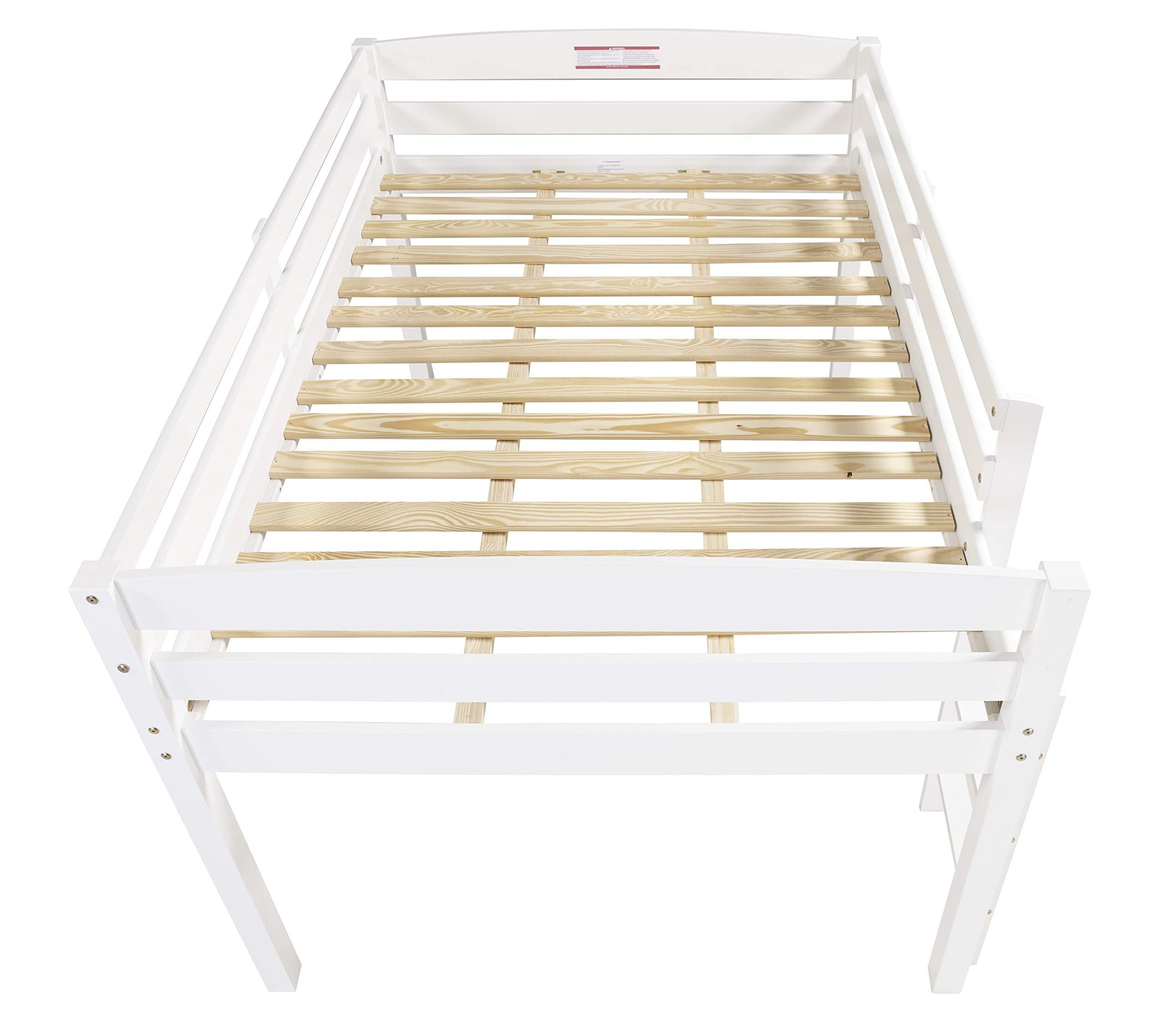 Camaflexi Tribeca White Solid Wood Low Loft Bed Frame with 14 Slats and Dual Center Support - WoodArtSupply