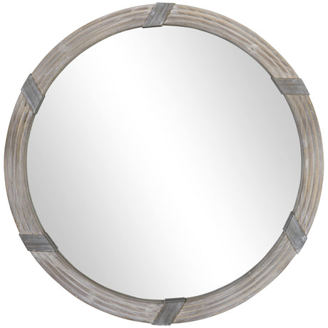 HOMCOM 30.75" Wood Wall Mirror, Farmhouse Decorative e Round Mirror for Wall Decor in Living Room, Bedroom, Natural Wood Color HOMCOM