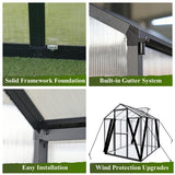 Vigo huseeo 8.2 * 12.2 * 7.8FT Greenhouse for Outdoors,Polycarbonate Greenhouse with Stronger Wind Protection and Roof Vent,Walk-in Large Aluminum Sunroom Winter Proof,Black Vigo huseeo