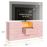 GarveeHome Pink Dresser for Bedroom with 8 Deep Drawer, 59" TV Dresser Wooden Large Long Dresser with Power Outlet and LED Lights, Modern Chest of Drawers Storage Organizer for Living Room, Hallway GarveeHome