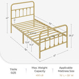 Yaheetech 2Pcs Twin Size Metal Platform Bed Frame with Victorian Style Iron-Art Headboard/Footboard/Under Bed Storage/No Box Spring Needed Antique Gold Yaheetech