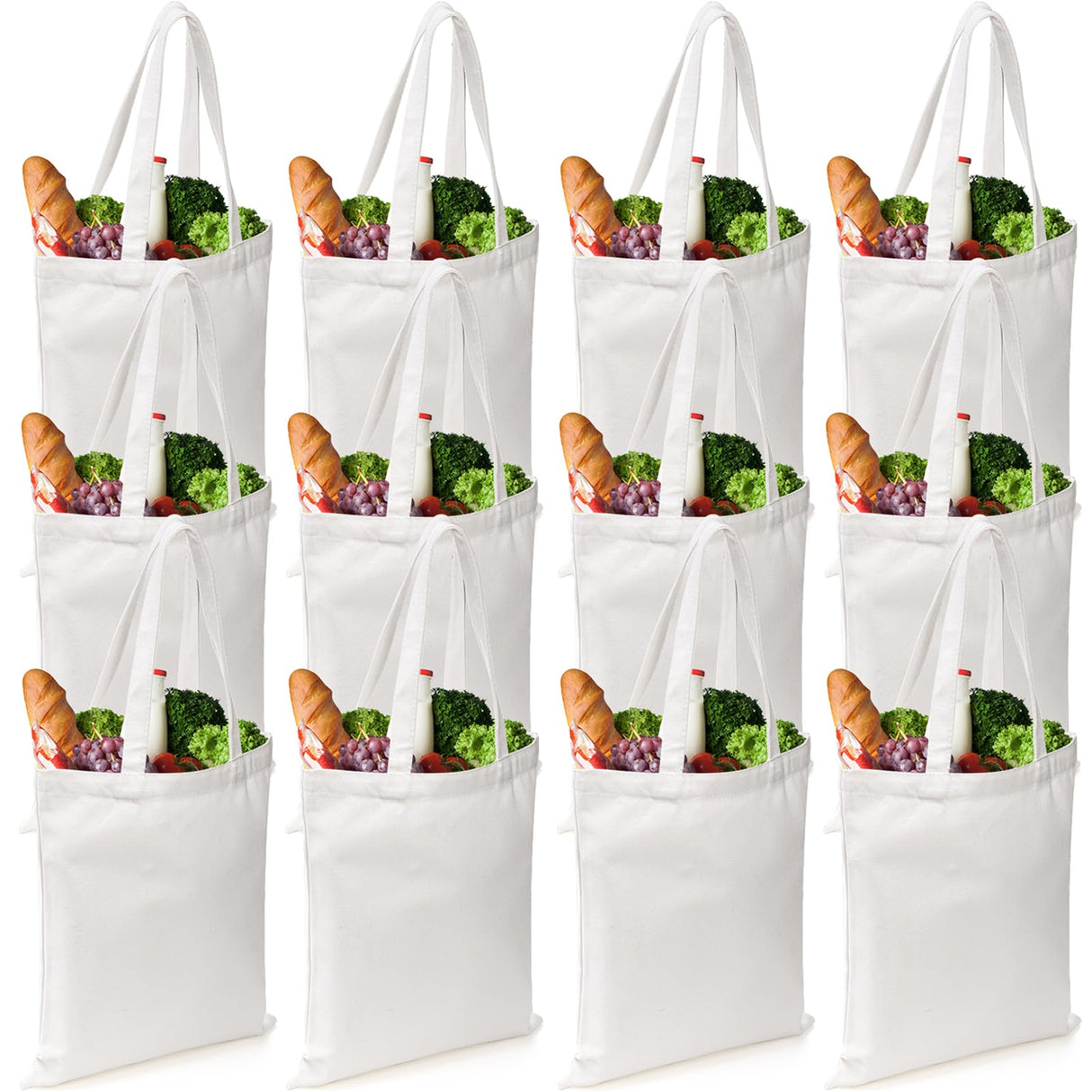 DEAYOU 12 Pack Canvas Tote Bag, 13" x 14" Sublimation Blank Cotton Cloth Bags, White Reusable Grocery Bags with Handles for Shopping, DIY Crafting, Heat Transfer, Gift, Activity DEAYOU