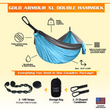 Gold Armour Camping Hammock - XL Double Hammock Portable Hammock Camping Accessories Gear for Outdoor Indoor with Tree Straps, USA Based Brand (Sky Blue and Gray) Gold Armour
