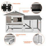 Gowoodhut Rabbit Hutch Indoor Outdoor 57 "L Bunny Hutch with Pull Out Tray,2 Story Wooden Rabbit Cage with Asphalt Roof,Guinea Pig Cage with Ventilation Doors,Ramp for Small Animals(Grey) Gowoodhut