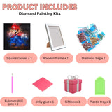 USACRAFT Cute Diamond Painting Kits Large 7x7 Natural Wooden Frame, Mosaic Kits, Sparkling Crystal Gems, Pen, Arts & Crafts Tray, Gum. Famous Characters.Art Painting Kit USACRAFT