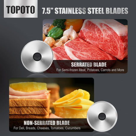 Meat Slicer TOPOTO Meat Slicer Machine Home Use 2 7.5" Blades 0-15mm Adjustable Thickness Electric Household Slicing Machine Deli Food Slicers for Meat, Cheese, Bread, Veg TOPOTO