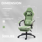 Dowinx Gaming Chair Breathable Fabric Computer Chair with Pocket Spring Cushion, Comfortable Office Chair with Gel Pad and Storage Bag,Massage Game Chair with Footrest,Green Dowinx