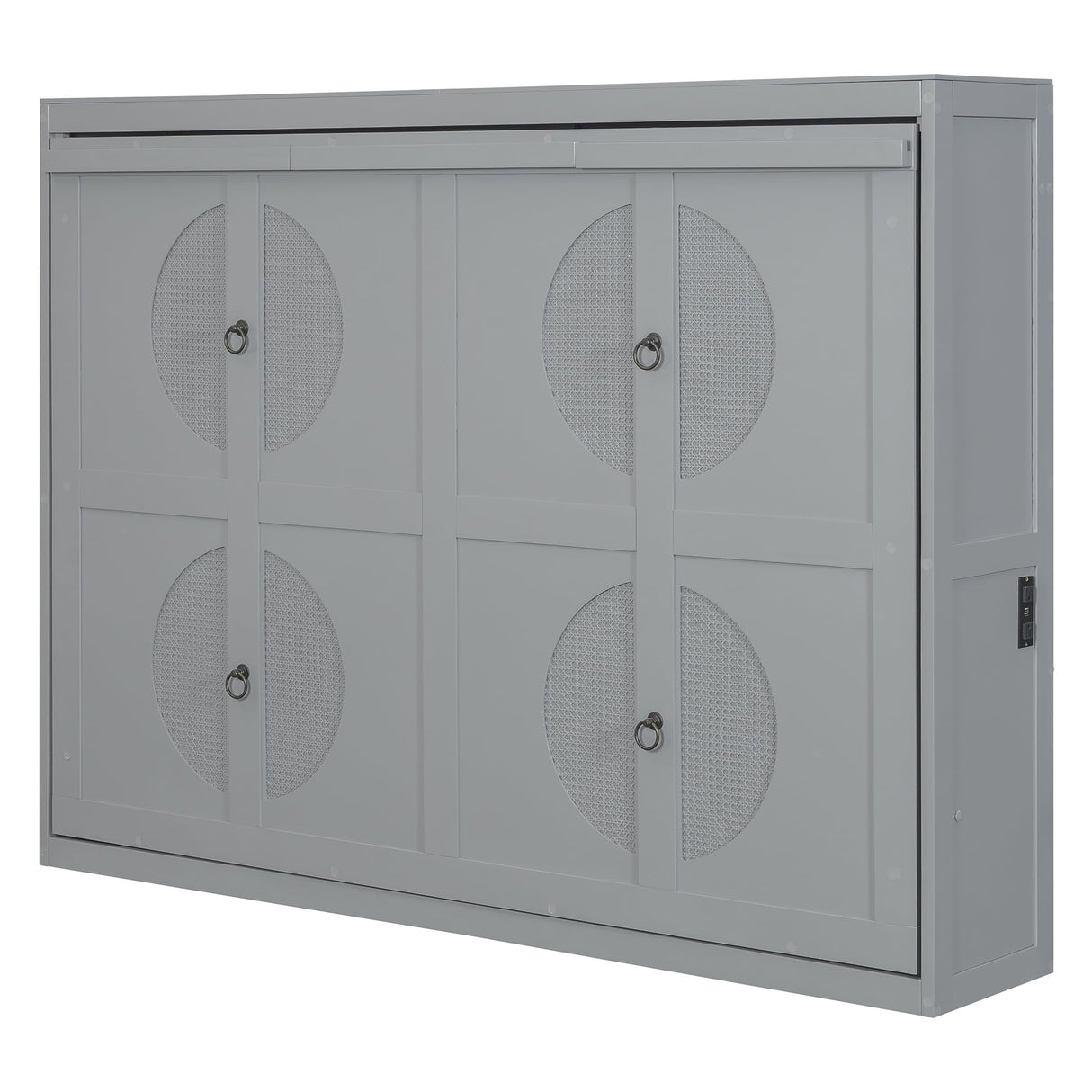 Ball & Cast Murphy Bed Full Size,Wall Beds with Charging Station and Storage Top,Slat Support,Wood Hideaway Cabinet Bedframe w/Leg,can be Folded,Space-Saving,for Small Room,Dorms,Gray Ball & Cast