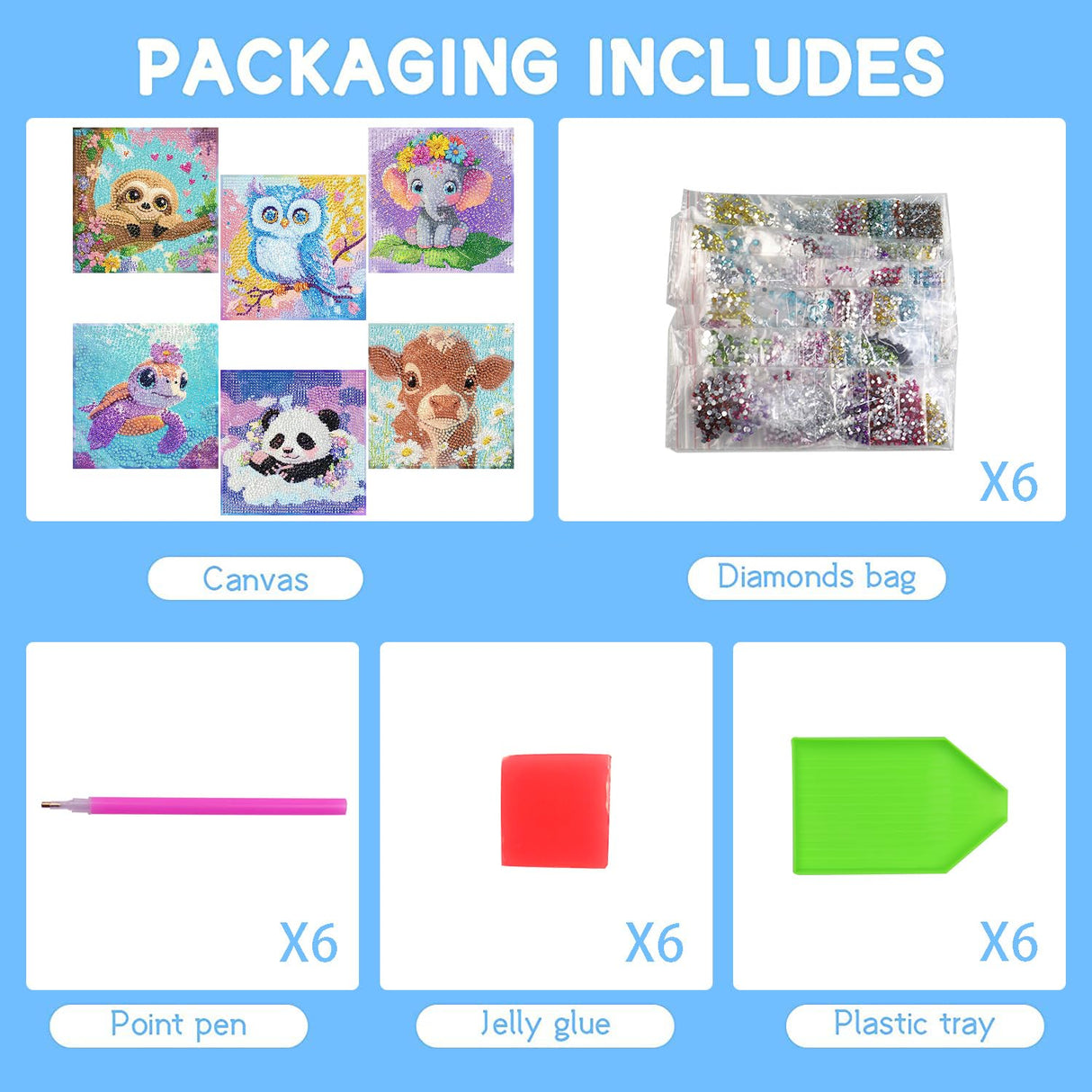 6 Pack 5D Diamond Painting Kits for Kids Beginners,Full Drill Cute Animals Diamond Art Kits,Diamond Art Arts and Crafts for Kids Ages 4-8-12,Home Wall Decor 6x6 Inch VividMeng