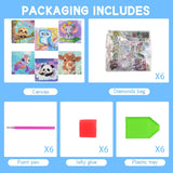 6 Pack 5D Diamond Painting Kits for Kids Beginners,Full Drill Cute Animals Diamond Art Kits,Diamond Art Arts and Crafts for Kids Ages 4-8-12,Home Wall Decor 6x6 Inch VividMeng