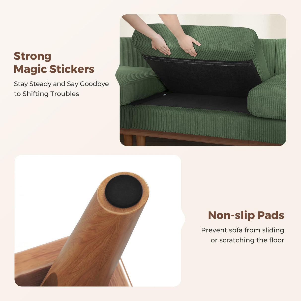 Vesgantti 97" Modular Sectional Sofa Green, L-Shaped Couch with Movable Ottoman, Comfy Corduroy Couch with Spring Cushion, Modular Sofa with Deep Seat for Living Room, Bedroom and Apartment Vesgantti