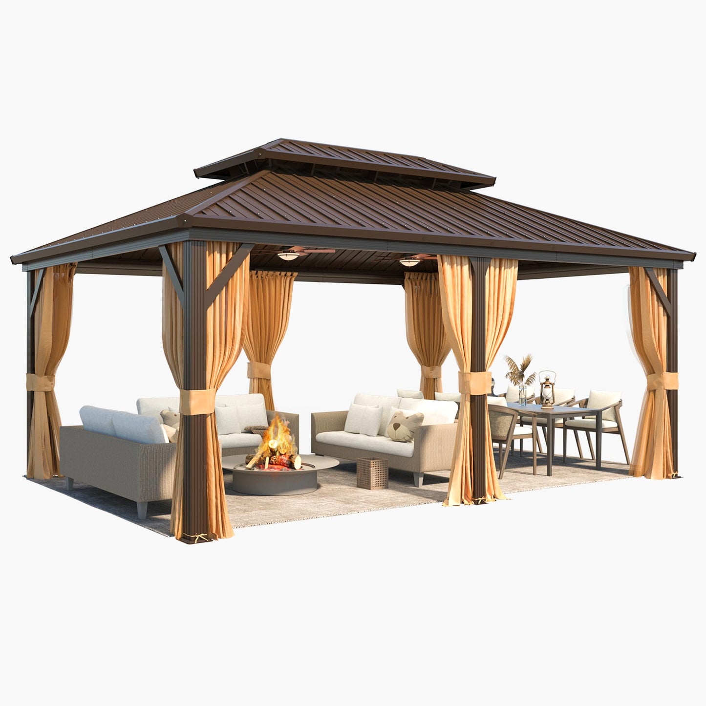 12'x18' Hardtop Gazebo, Galvanized Steel Double Roof Metal Gazebo with Anti-Rust Coating Aluminum Frame, Permanent Outdoor Pavilion with Curtain and Netting for Patio, Lawn and Garden - WoodArtSupply