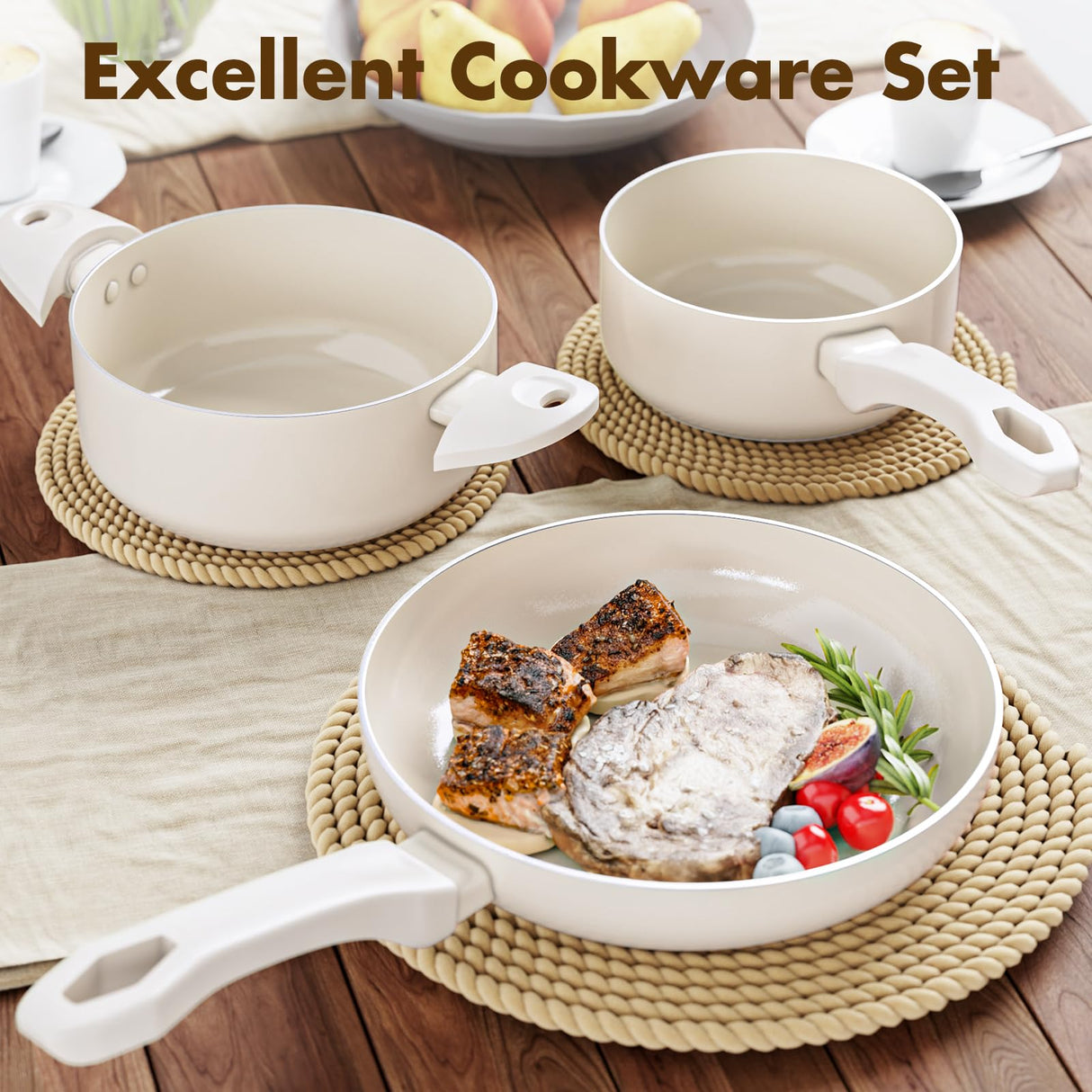 Pots and Pans Set Nonstick Ceramic Coating, 6 Pieces Kitchen Cookware Sets PFOA/PFOS Free Heat Resistant Kitchen Cooking Set Induction Pots and Pans with Casserole/Saucepan/Frying Pan&Lids Qupoilke