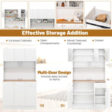 LOKO 71” Tall Kitchen Hutch Storage Cabinet, Freestanding Buffet Cupboard with Outlets & USB Ports, 3-Position Adjustable Shelves, Modern Pantry Cabinet with Microwave Stand for Dining Room, White LOKO