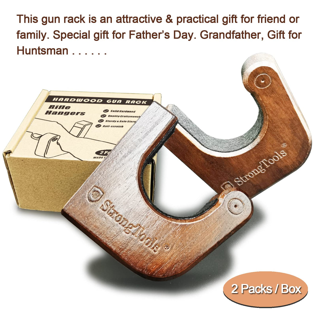 StrongTools Hardwood Gun Rack for Rifle Shotgun Bow, Solid Wood Wall Mount Hold Up Displays Horizontal Wooden Rifle Hanger and Shotgun Hooks StrongTools