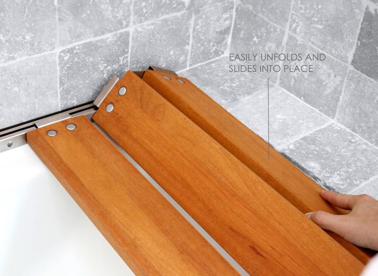 29 inch Malibu Removable Tri-Fold Bathtub Bench Seat, Teak Wood Seachrome